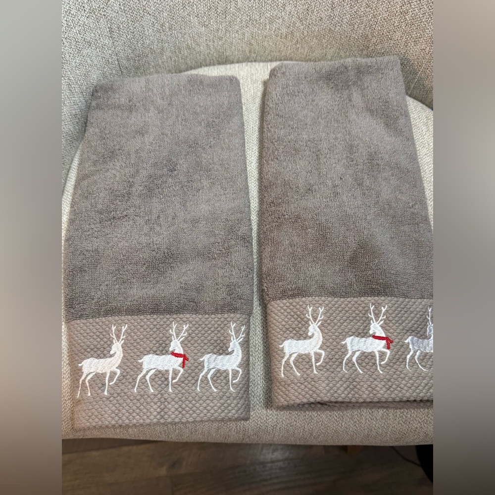 Festive Reindeer Embroidered Towels